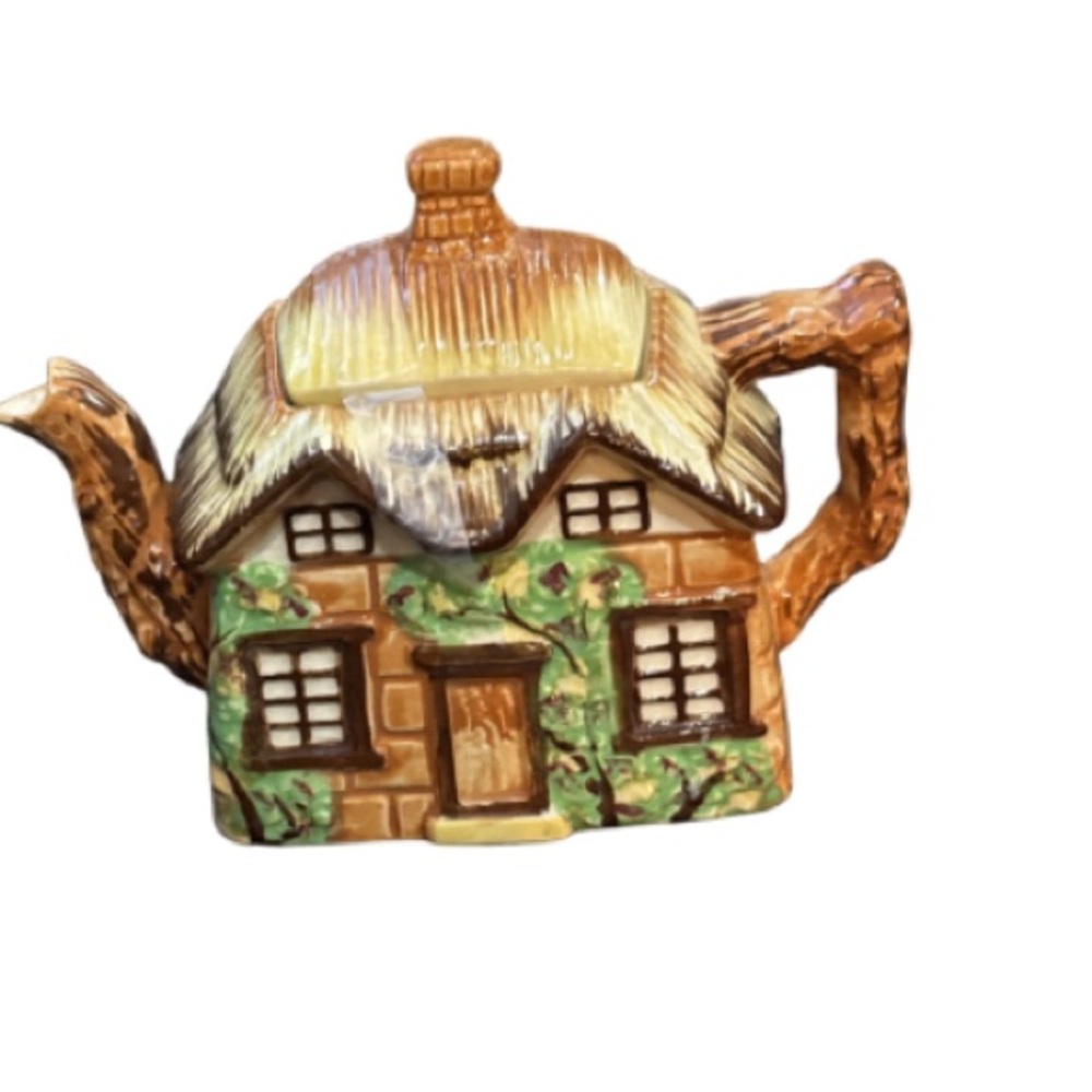 Vintage Japan Charming Cottage Teapot - Brown and Green